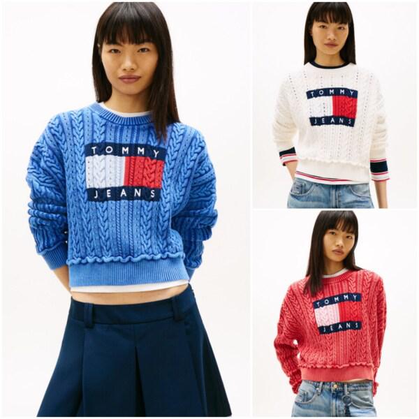 女性ケーブルフラッグTシャツ T32G1KTO38TWT1 TOMMY JEANS