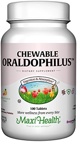 Maxi Health Chewable Oraldophilus - Non Dairy - Probiotics , Tropical Flavor , 100 Chewies , Kosher