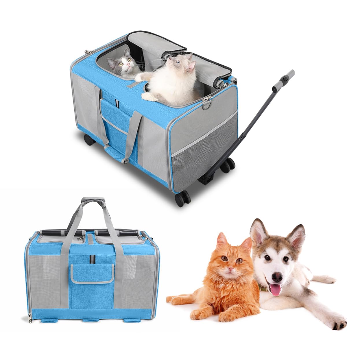 Aikenn 猫 キャリー 2匹用 キャリーバッグ 折りたたみ 通気性 耐久性 リュック 軽量 持ち運び 旅行 通院 ペット用品 (グレー) (ブルー) 9,999円
