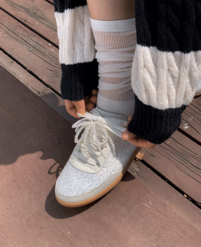 [MILOVANY] ブリナングリッター 真珠着脱スニーカー 3cm