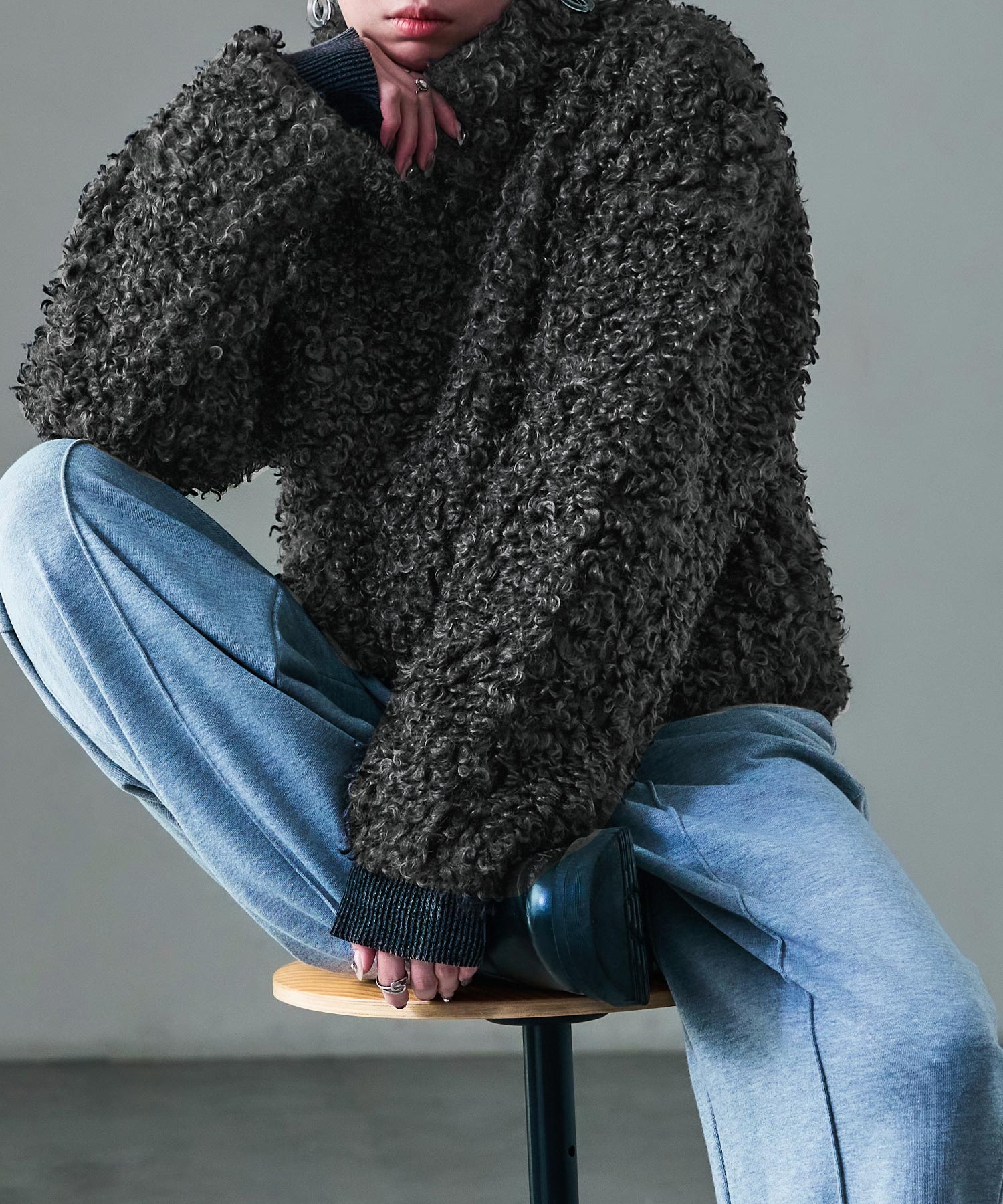 プードルファー スタンドカラーショートコート テディボア テディコート ショートジャケット ブルゾン ボア ゆったり ショート丈 韓国ファッション 低身長 高身長 あったか アウター ママコーデ