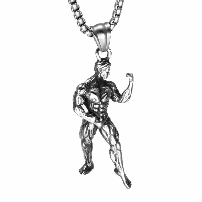 ボディービルダーステンレスネックレス チェーン付き 首飾り アクセサリー 筋トレ マッチョ 筋肉