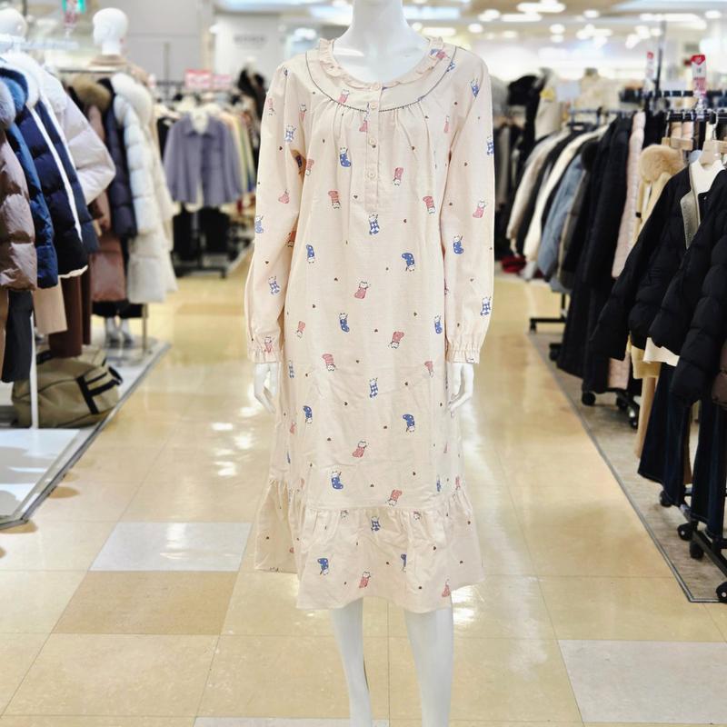 裏起毛 猫 キャラクター 女性 ワンピース パジャマ GW8873A-CR