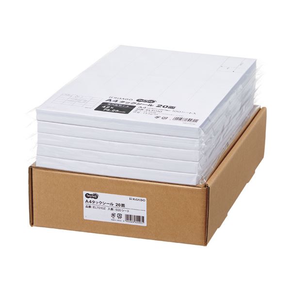 TANOSEE A4タックシール業務用パック 20面 4274.25mm 1箱（500シート：100シート5冊）