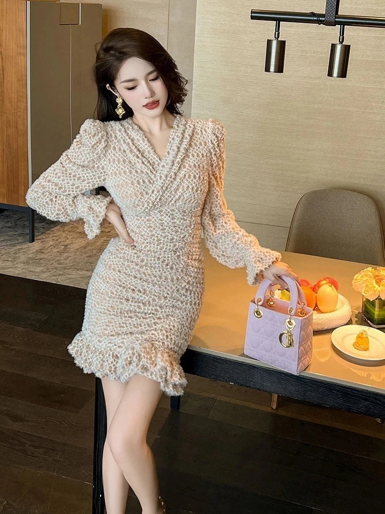 【JY.上品】 2025秋 ニットワンピース レース マーメイド パーティードレス キャバ 着痩せ 大人 お呼ばれ 同窓会 披露宴 卒業式 結婚式 ウェディング 二次会 成人式