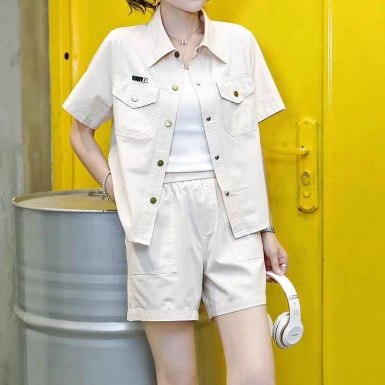 涼しく楽ちんセットアップ ファッションカジュアルスーツ女性夏2024新型半袖半ズボン2点セット