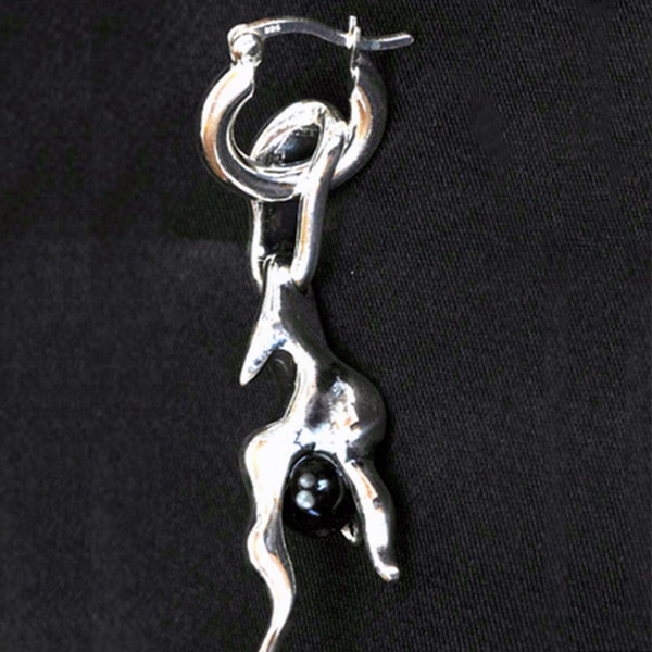 シルバー925ピアス 片耳用 スタイリッシュデザイン オニキス6mm玉付 20G(0.8mm) フープタイプ ワンタッチ式 リングピアス アクセ スターリングシルバー シンプル ユニセックス #