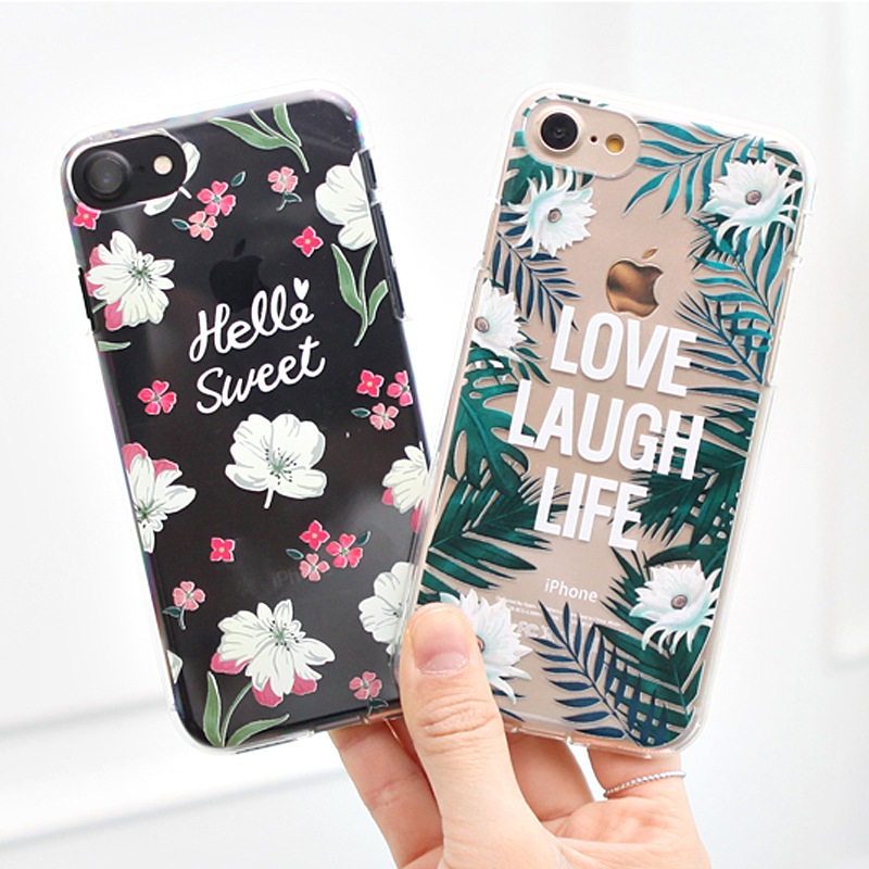 透明ケース Iphone6plus クリア 韓国 トロピカルフローラル 花柄 英語 言葉 かわいい Golfschule Gap De