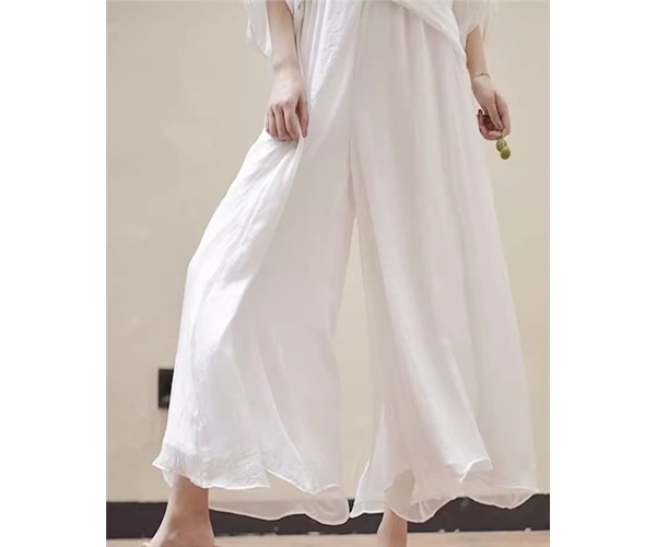 レディース パンツ ボトムス ガウチョパンツ ワイドパンツ アンクル丈 フルレングス 裾ワイド フリル ハイウエスト ウエストゴム 薄手 綿 麻 ストレッチ 伸縮性 かわいい 大人可愛い きれいめ