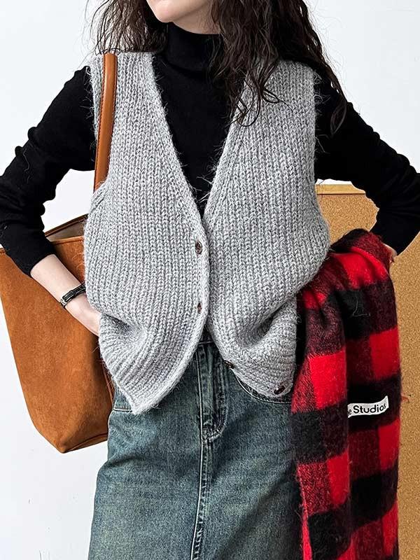 トップスニットざっくりニット 灰色 重ね着 ジレ レディース ゆたり トップス セーター グレー ベスト ニット モード ショート 秋冬 グレー オフホワ レイヤード ニットベスト ノースリーブ ブラ