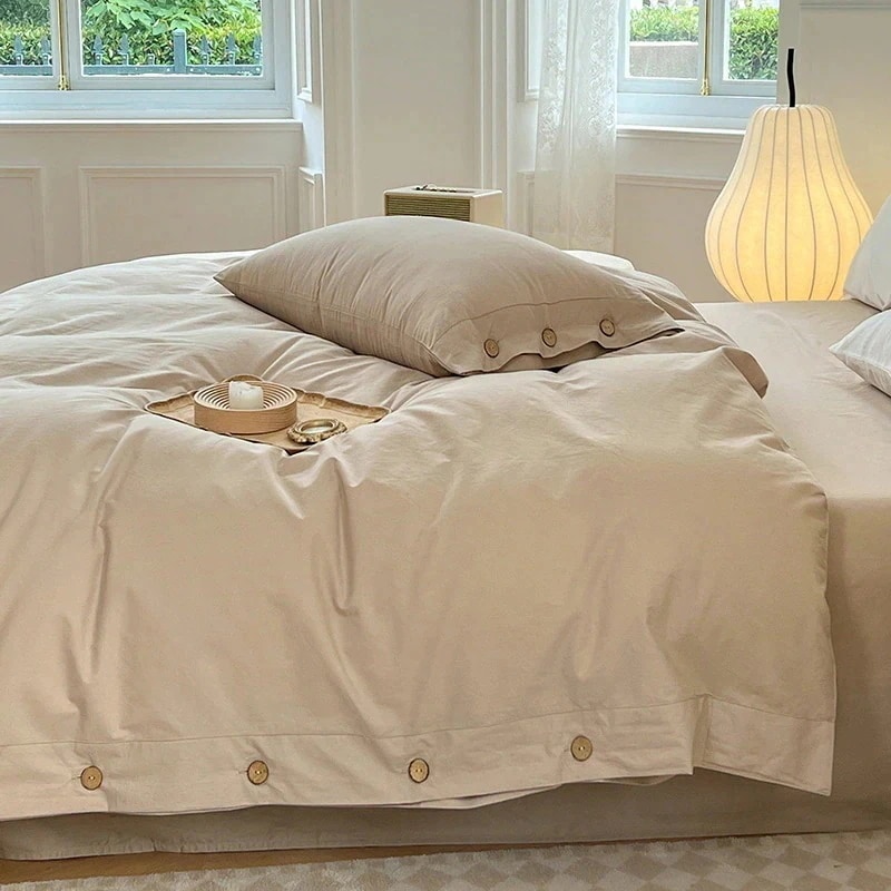 4点セット 無地 シンプル 日系 綿 ボタンスタイル 3点セット 布団カバー シーツ 枕カバー 抗菌 寝具