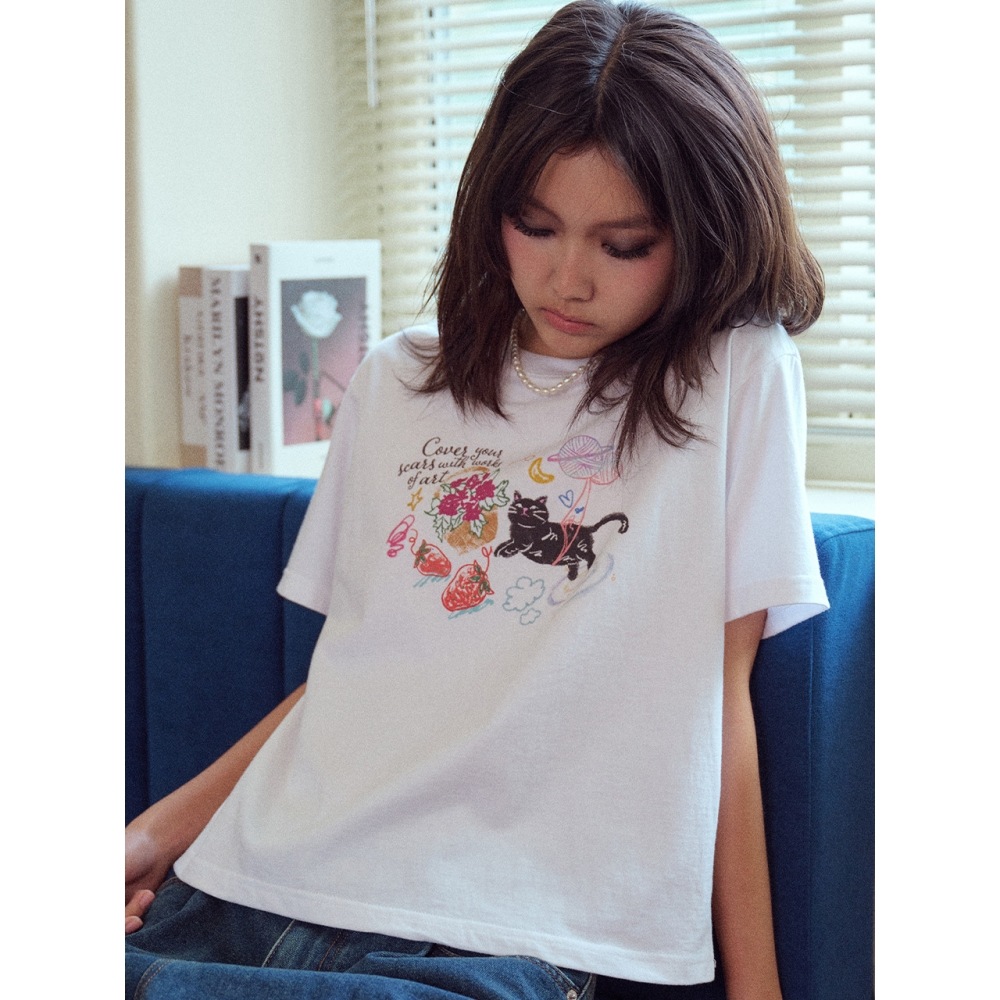 CPGN DTP ドゥードルアートクロップショートスリーブ T シャツホワイト