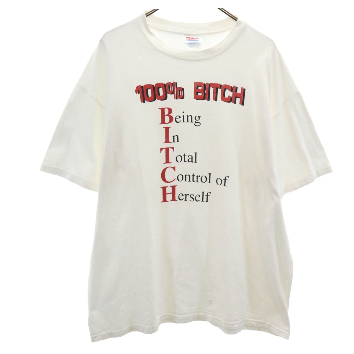 90s オールド USA製 BITCH ビッチ 半袖 シングルステッチ メッセージ Tシャツ XL ホワイト メンズ 古着