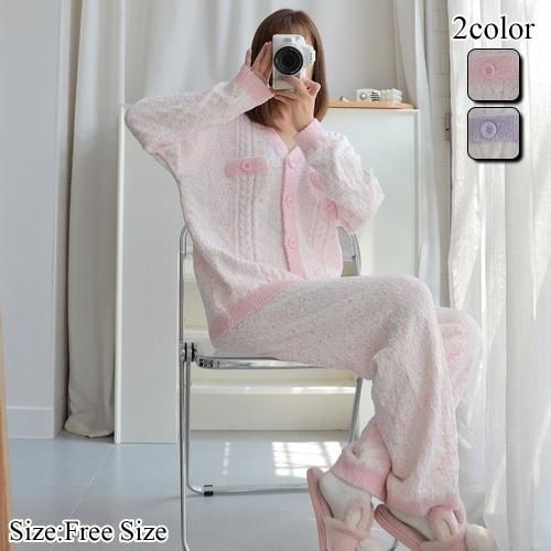 【グラシア】 ルームウェア モコモコ パジャマ 部屋着 ふんわり 快適 柔らか ピンク パープル フリーサイズ