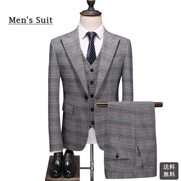 メンズスーツ 結婚式 二次会 入学 入社式 春夏 礼服 紳士服 チェック柄スーツ 大きいサイズ フォーマルスーツ ビジネススーツ