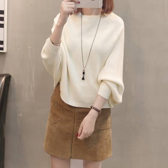 トップス ニット レディース 4色 長袖 リブ クルーネック スリーブ 大人可愛い オーバーサイズ ビッグシルエット カジュアル ルーズ 楽チン 体型カバー 白 黒 緑 S M L XL ベージュ グ