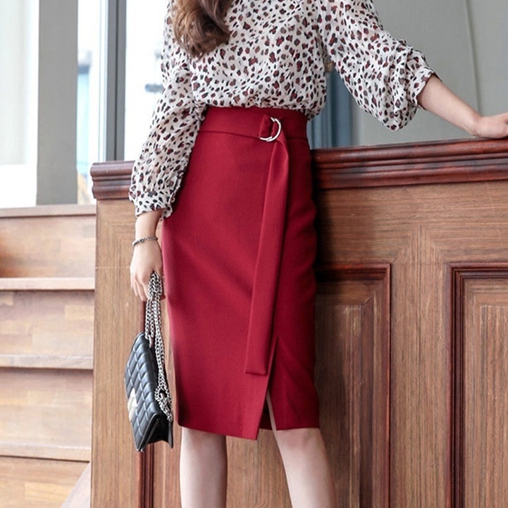 スカート レディース タイトスカート XS S M L XL 2XL 3XL 韓国 ブラック ワインレッド ホワイト カラバリ 膝丈 スリット スリム タイト タイトシルエット 細身 ストレート 美脚