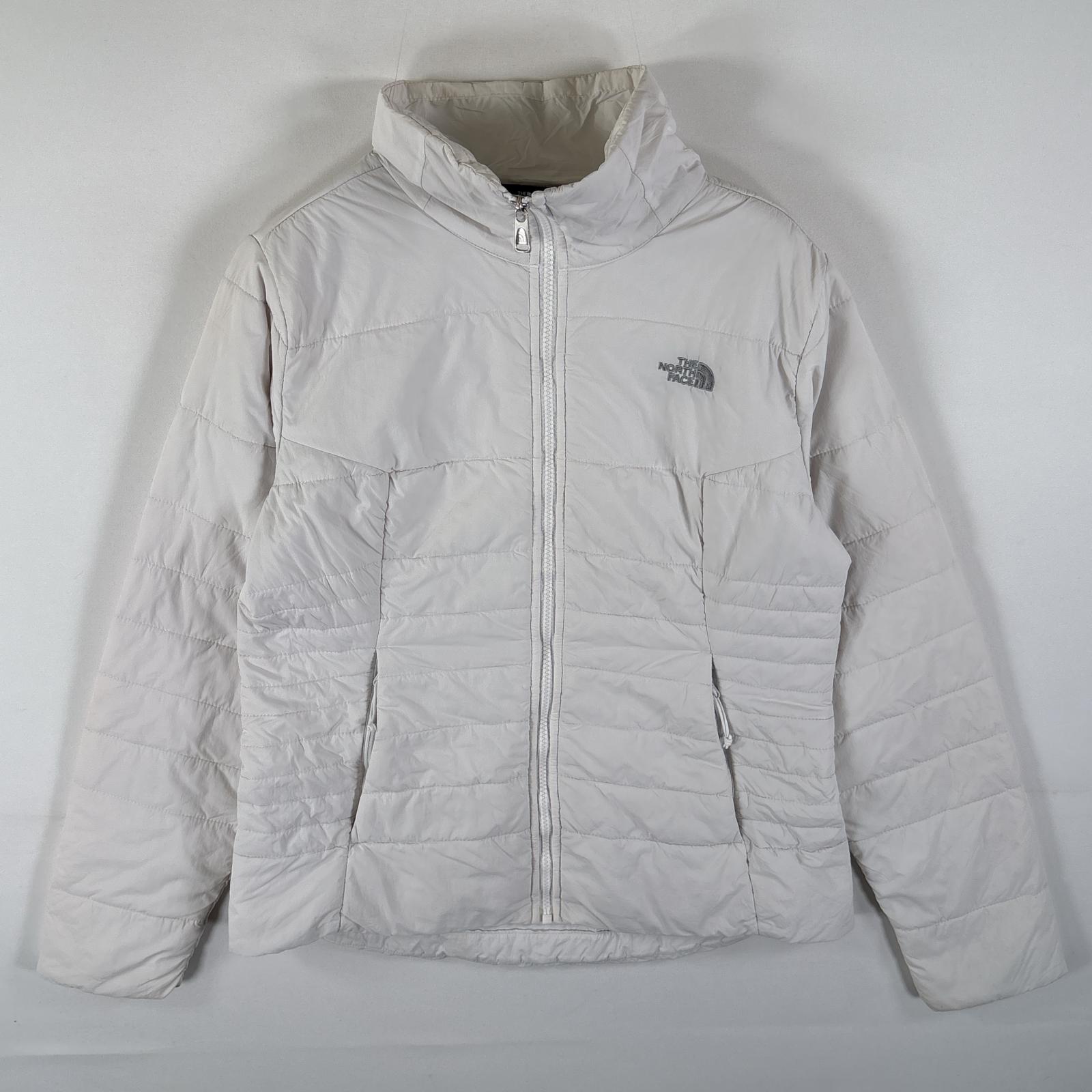 古着 ナイロンジャケット 中綿 フルジップ ワンポイントロゴ刺繍 アウトドア M ホワイト レディース