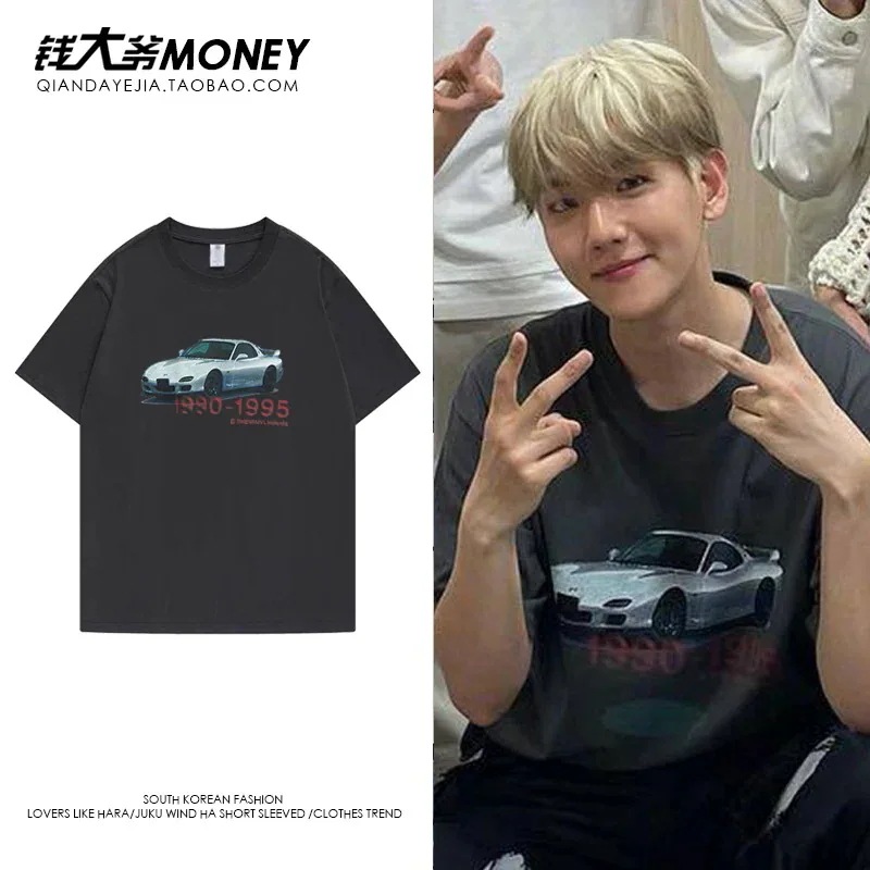 【急速出荷!2枚購入で300円 OFF!】exo ベクヒョン 半袖tシャツ レディース版 ゆったりプリント コットン トップス 春夏 レディース ボトムス シャツ2枚購入でカード1パスケース