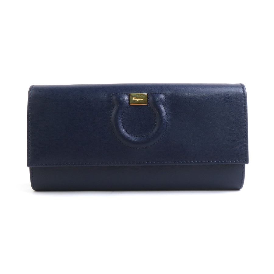 サルヴァトーレフェラガモ Salvatore Ferragamo 長財布 ガンチーニ レザー ネイビー レディース 56102a