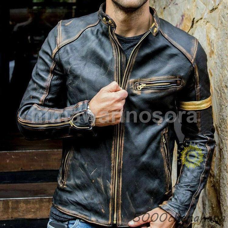 [迅速な出荷]メンズ革ジャン 秋冬　レザー 立ち襟 合わせやすい ライダース バイクウェア シングル 防寒防 お兄系