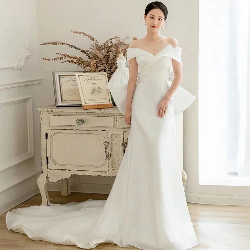 ワンピース ドレス パーティードレス 结婚式 サテン サテン 切り替え 蝶結び レディース 結婚式 ドレス イレギュラー ストラップレスブラ ワンピース レース1 ロングワンピースワンピースドレス