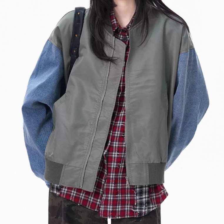 レディース ジャケット ブルゾン アウター 上着 MA-1 長袖 ドロップショルダー 萌袖 ラウンドネック オーバーサイズ ストリート ファスナー ポケット 前開き 2way ボタン