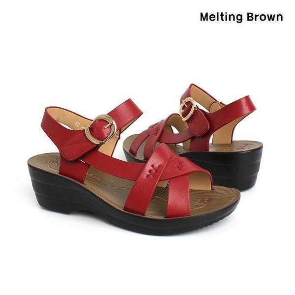 女性のデイリーミドルヒールストラップサンダル2色