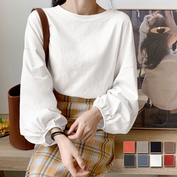 ゆったり シンプル のみ2 レディース 長袖 バルーン袖 カットソー カジュアル トップス 丸首 85 Off