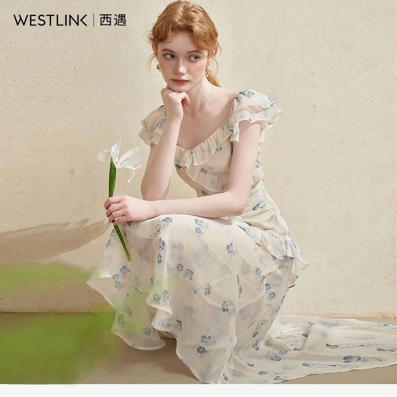 【急速出荷!】ラッフルマイクロシャイニーシフォン花柄ドレス女性2025スクエアネックドレスドレス スーツ パーティードレス ウェディングドレス キャバドレス 結婚式 ドレス28