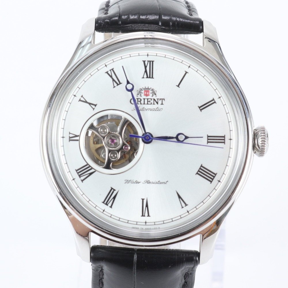 極美品 ORIENT オープンハート レザー 腕時計 ブラック 黒 シルバー 人気 定番 メンズ RBM EC36-4 中古