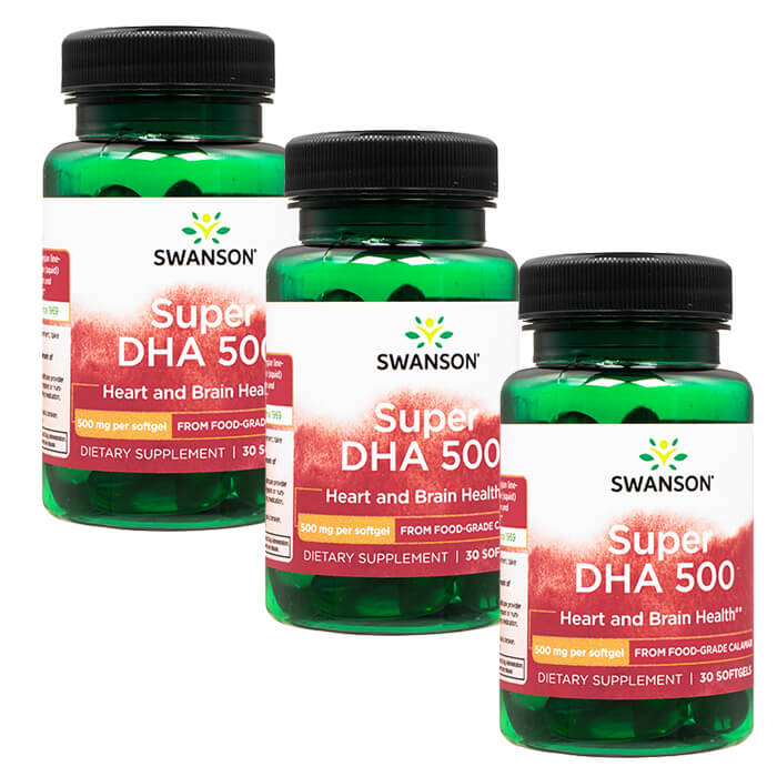 スーパーDHA 500mg 30錠 3本 Swanson Super DHA 500 オメガ3脂肪酸 海外直送日時指定不可　国際書留郵便