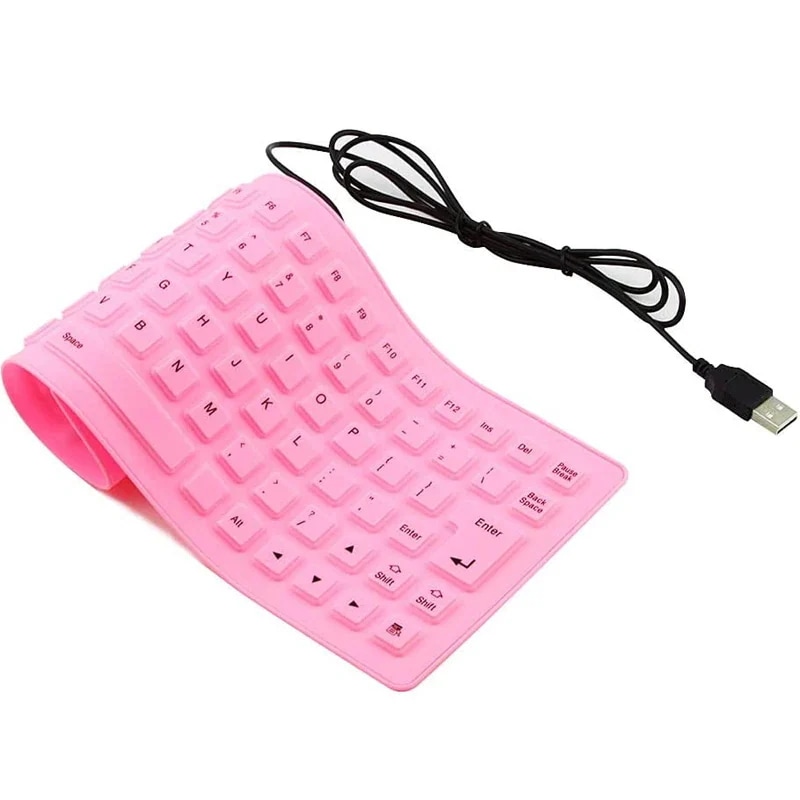 シリコンミュートソフトキーボード 85キーコンピュータキーボード USB有線キーボード ポータブルミニラップトップPC折りたたみ防水キーボード ピンク