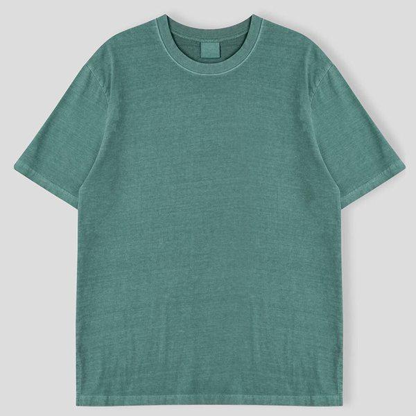 メンズ ピグメント ウォッシング スリット 半袖 Tシャツ ET5-TSH-Q007-グリーン