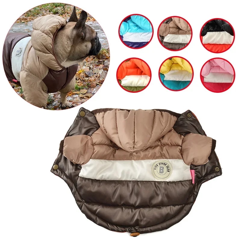 大型犬用防水ジャケット,暖かいフード付きコート,フレンチブルドッグ,ペット服,コート