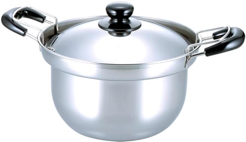 下村企販 両手鍋 ゆで名人 ザル付 22cm 【日本製】 ガス火・IH対応 ふきこぼれにくい 湯切り