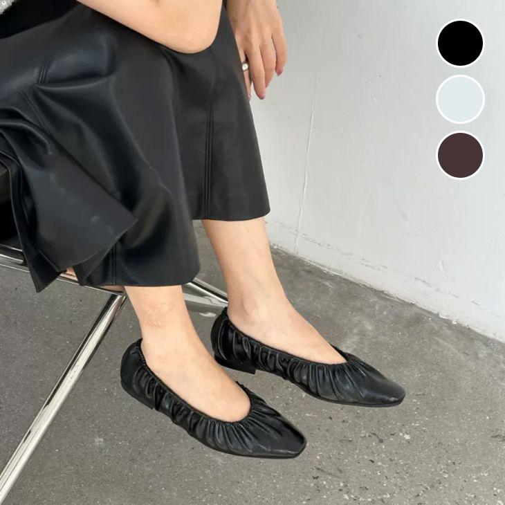 【韓国ins大人気】パンプス ギャザー フラットシューズ ぺたんこ シューズ 靴 レディース 韓国ファッション【ashss24-221】【予約販売：15-20日】60込