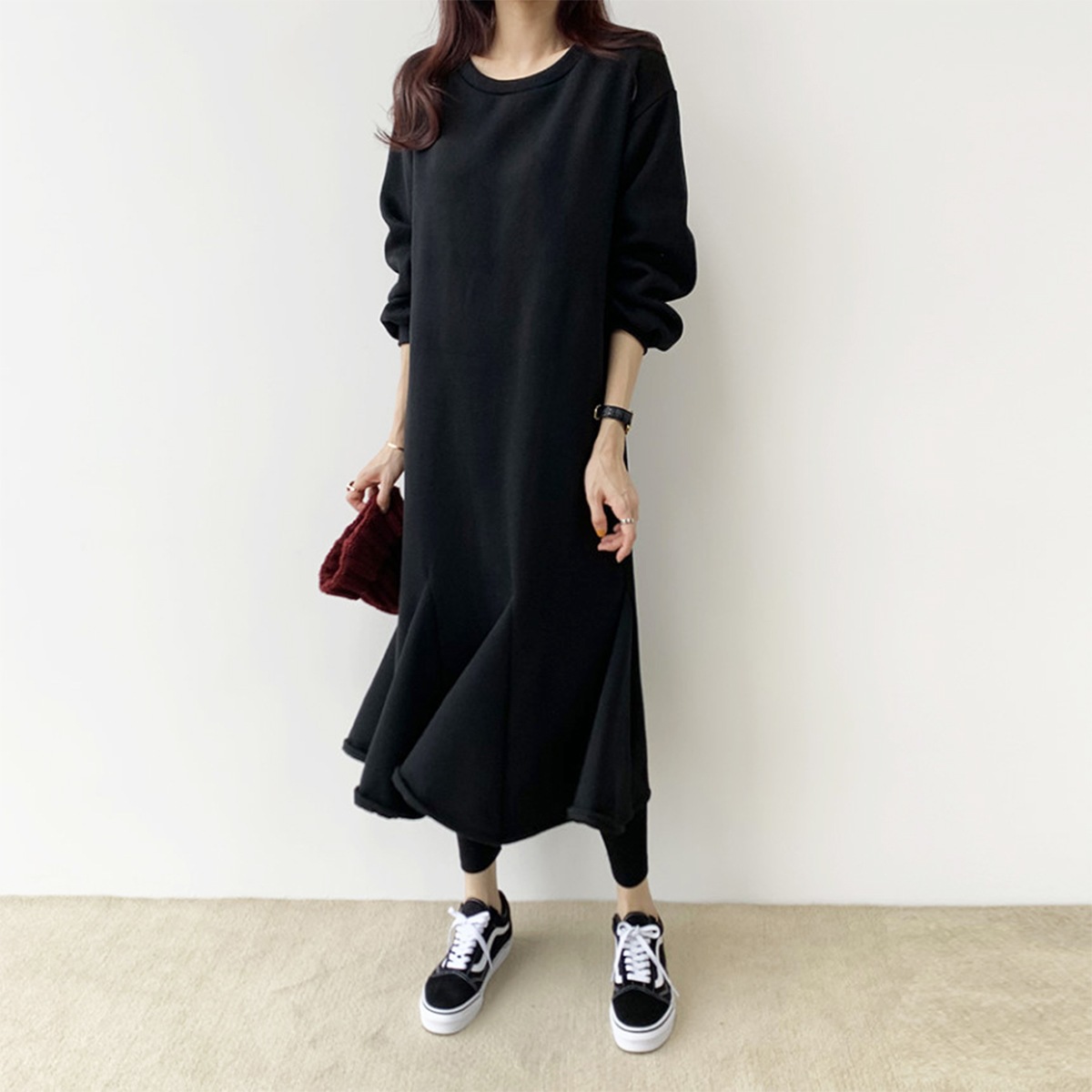 ボリュームスリーブマーメイドスウェットワンピース