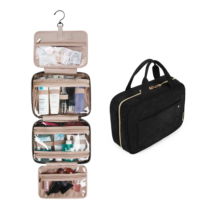 Bagsmart-フック付き化粧品バッグ,耐水性,バスルーム用トラベルバッグ,大型オーガナイザー付き black M