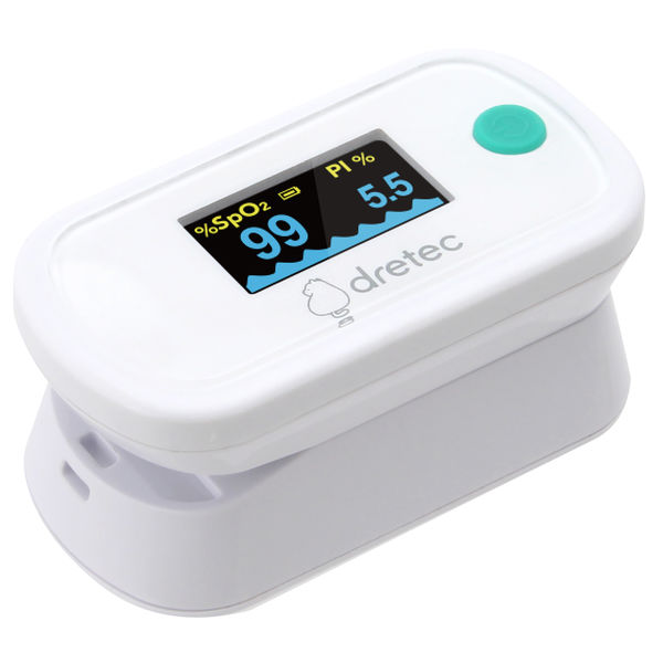 ドリテック パルスオキシメーター dretec OX-103WT PI値表示 見やすい有機EL 4方向測定表示 測定可能体重約10kg～ こどもも測定可能 小児用 小さい子供用