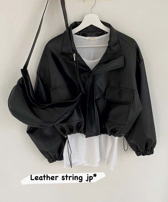 *ハイクオリティー* [フィット保障100%] レザー ストリング ポケット ジップアップジャンパー - jp