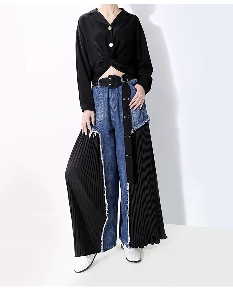 パンツロングパンツワイドパンツ欧米オリジナル婦人服トレンドジーンズゆったりとやせて見えるタック入りワイドパンツワイドパンツ