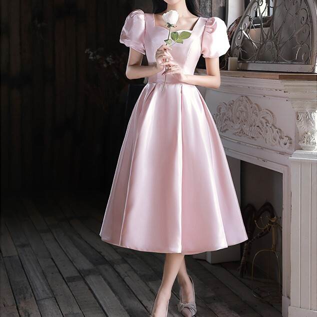 レディース ワンピース ドレス ショート 半袖 ファスナー 大人可愛い きれいめ シンプル 上品 おしゃれ ガーリー クール エレガント フォーマル プリンセス 都会的 ナチュラル 無地 春 夏 結婚