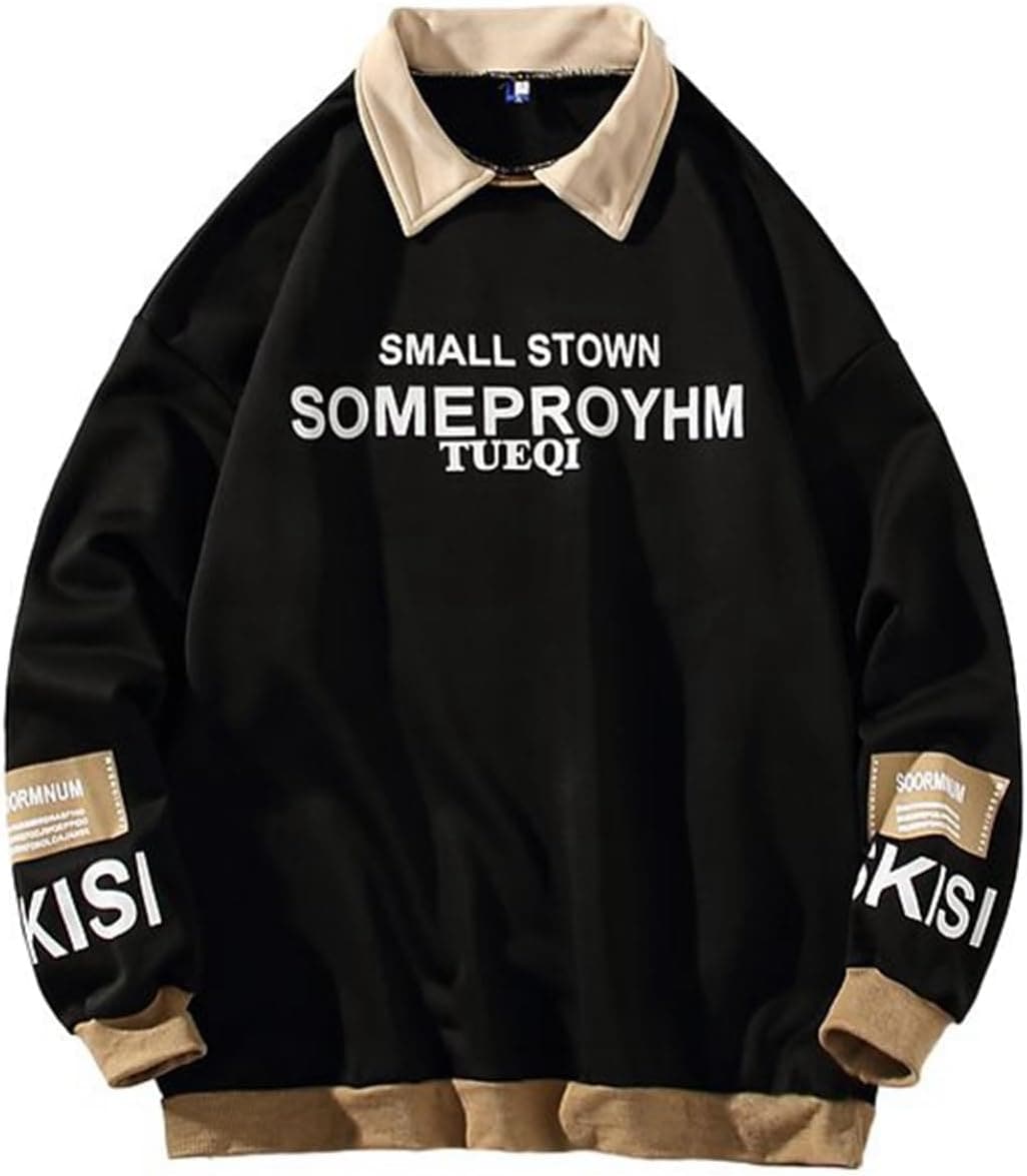長袖パーカー 英字 フルオーバー メンズ パッチワーク プリント 折り襟 フェイクレイヤード 春 秋 冬服 吸汗 体型パカー 軽量 韓国風 レトロ 日系 上着 ユニセックス 学生 若者 6,452円