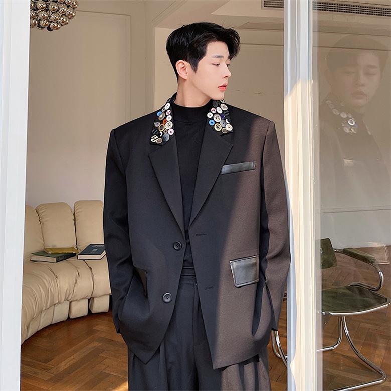 メンズ カジュアルスーツ コート アウター ダンス衣装 舞台 演奏会 パーティー クラブ 公演 発表会 イベント 正装 ブラック 男子外套