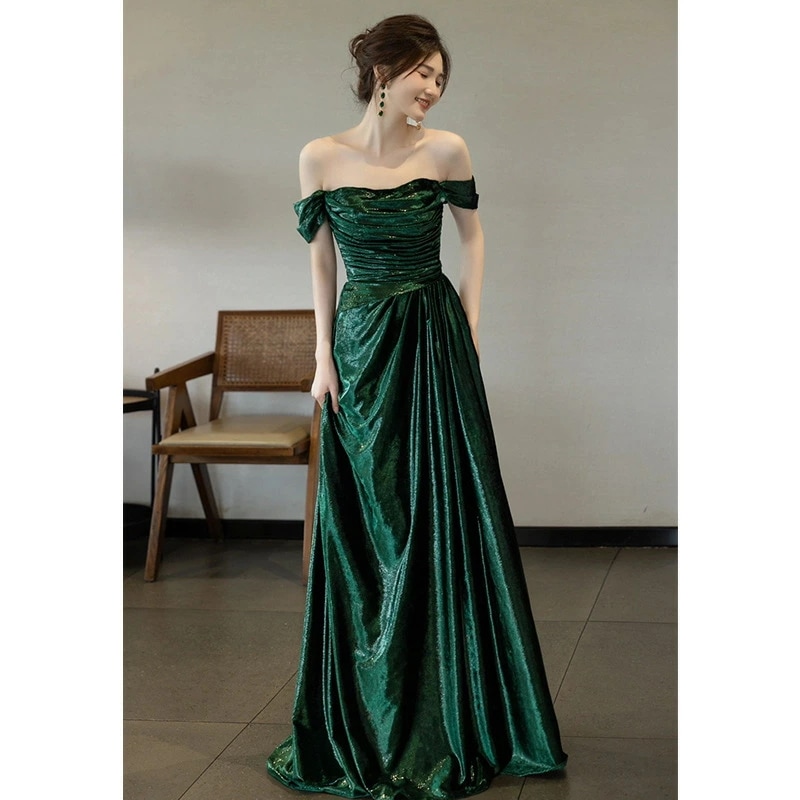 イブニングドレス 緑 オフショルダー ロングドレス 発表会ドレス グリーン オフショル キラキラドレス スパンコール パーティードレス オシャレ キレイめ S M L XL XXL
