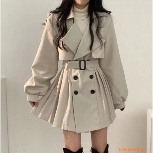 母の日レディース アウター トレンチコート ワンピ プリーツスカート コート アウター ベルト