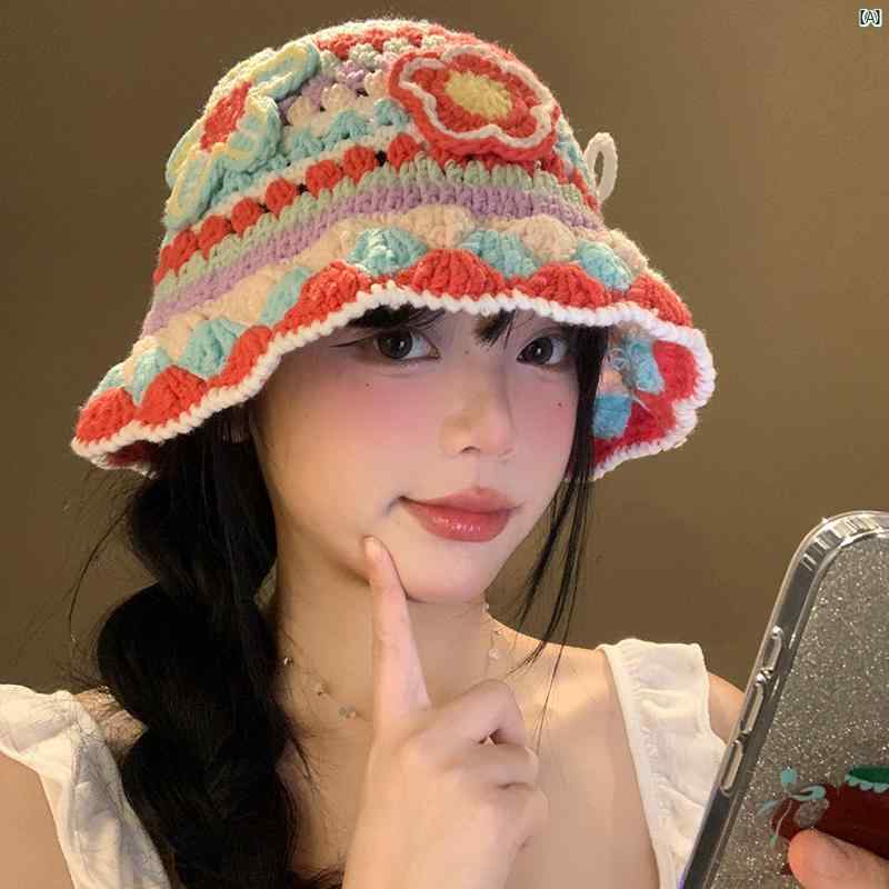 レディースファッション　ファッション小物　オシャレ かわいい カラフル 花 ニット 帽子 イン 顔 小柄 大きい頭囲 ウール