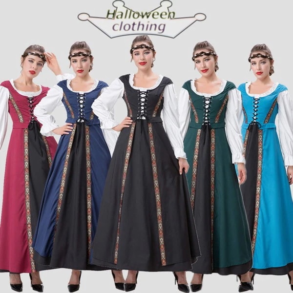 ハロウィンワンピース 中世 ヨーロッパ風 レディース ワンピース ロング コスプレ 女性 ヨーロッパ中世 古着中世 復古 西洋 民族衣装 貴族 中世紀 巫女 宮廷装コスチューム 魔法 イベント 演出服