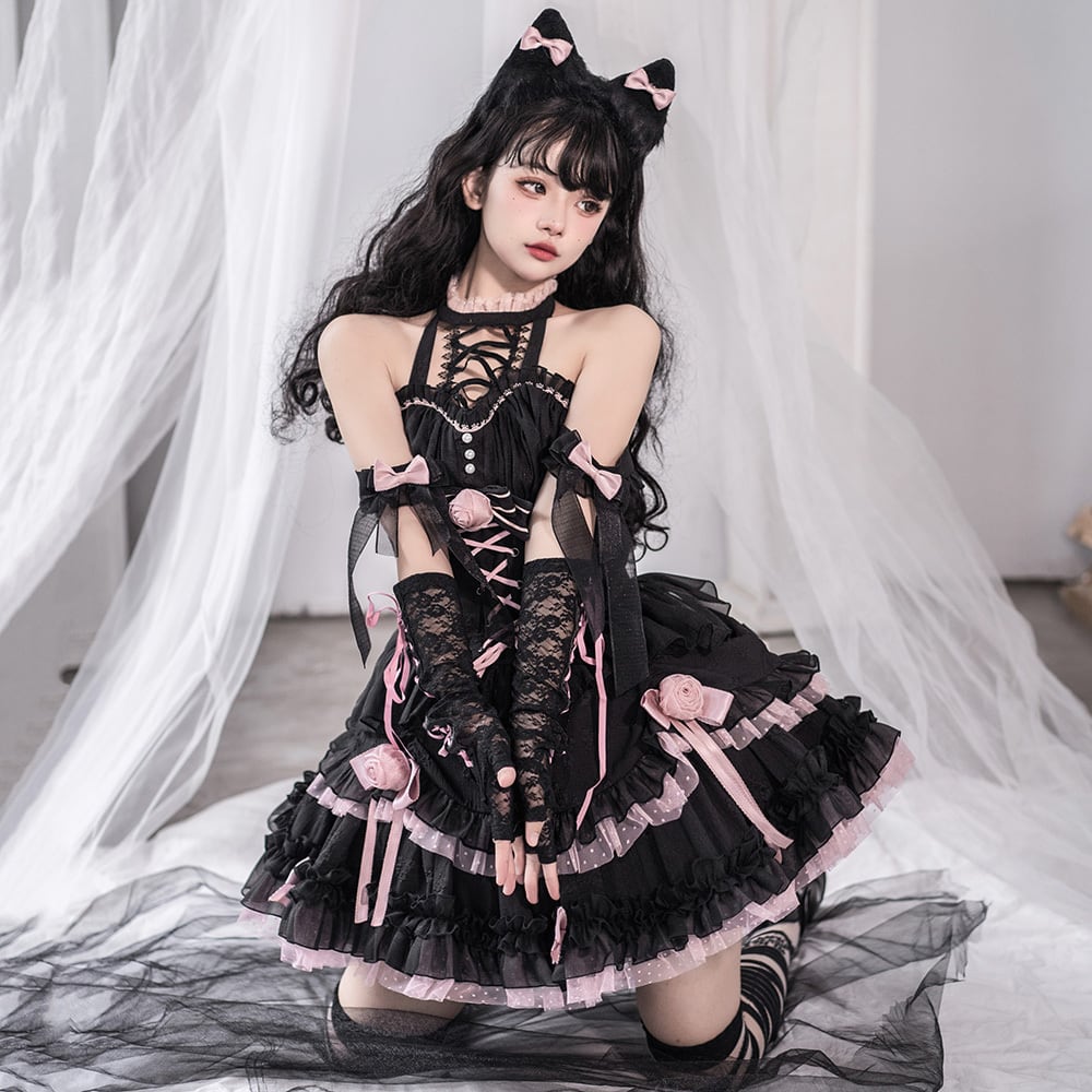 （3点）可愛い オリジナル Lolita リボン ロリータ ホルターネック レース S M L ワンピース